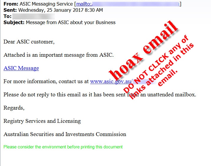 January 2017 - hoax email